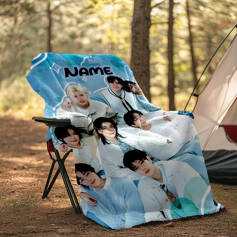 TEMU 1pc Custom Name Hot K-pop Skz Blankets Outdoor Blankets Throw Flannel Blanket Couch Bedspread Birthday/christmas, Gifts Ideal For Home, Travel,