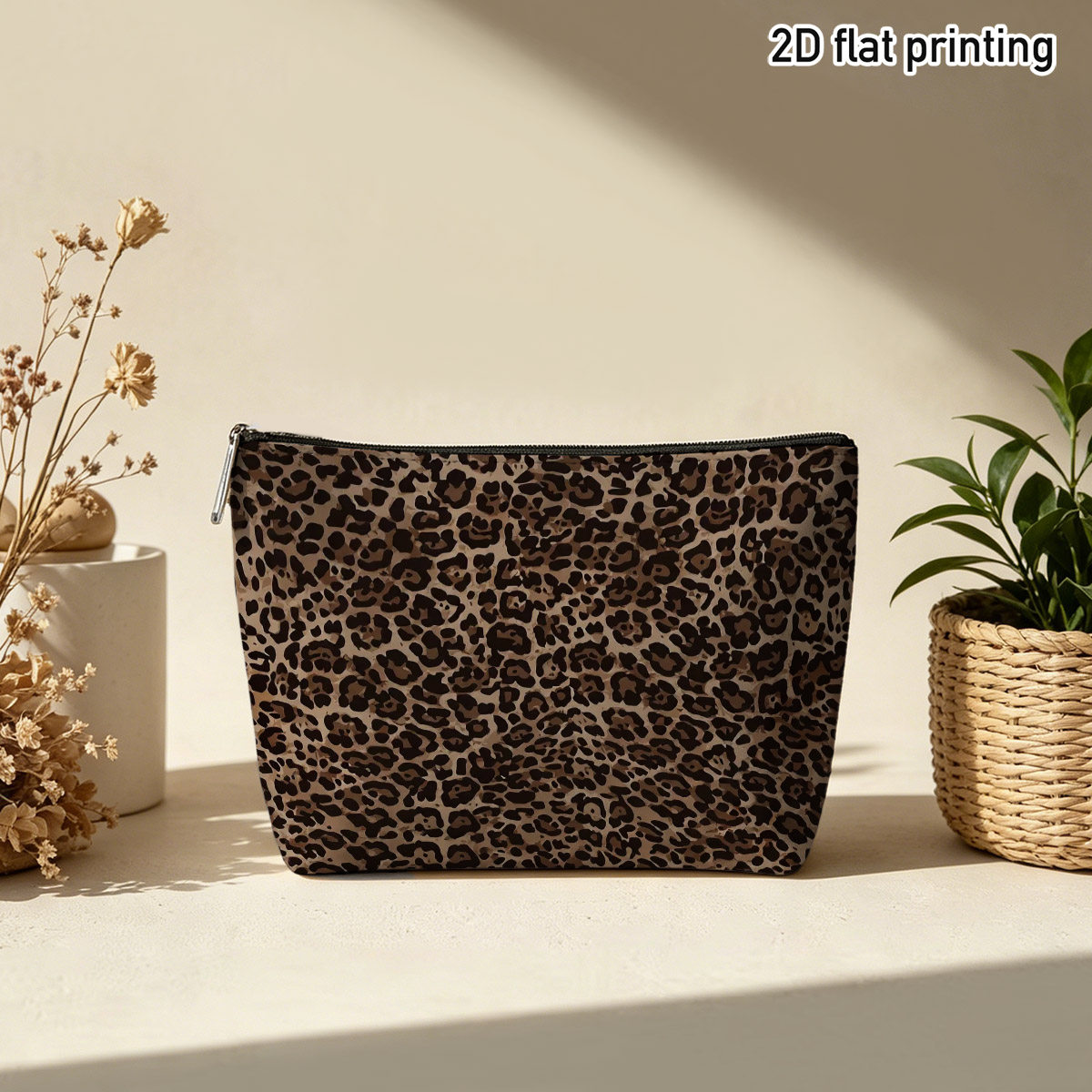 TEMU Trousse per trucco 2D piatta 1 pz con stampa leopardata, elegante custodia cosmetica con motivo animalier, per riporre il trucco , viaggiare con