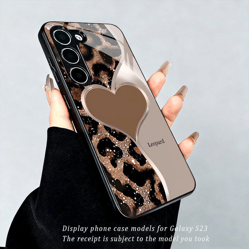 TEMU Phone Case: Fashionable And Unique Leopard Print Heart Pattern Tempered Glass Phone Case For Galaxy