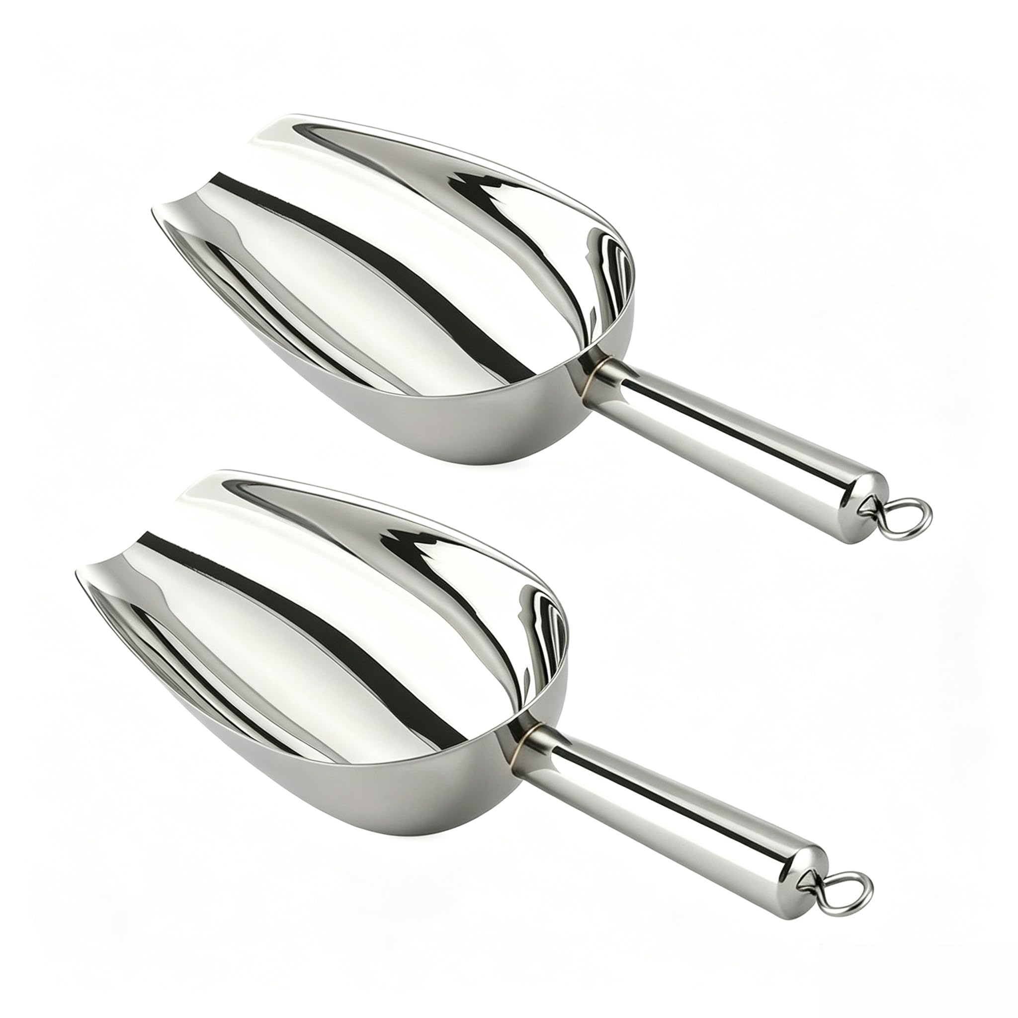 TEMU 2pcs Silvery 12oz 304 Stainless Steel Ice Scoops With Hanging Hooks, Large Size Metal For Ice Makers, Freezers, Bars And Kitchens