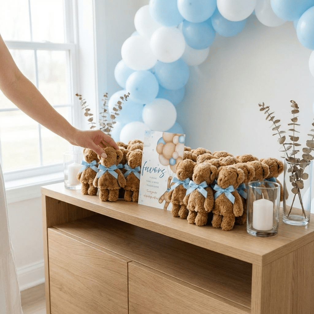 gift for her him 11pcs set teddy bear gift set 10pcs soft plush bear towels with blue satin ribbon 1pc thank you sign cute keepsake gifts for guests boy welcome gift celebration nursery decor small appreciation gift set
