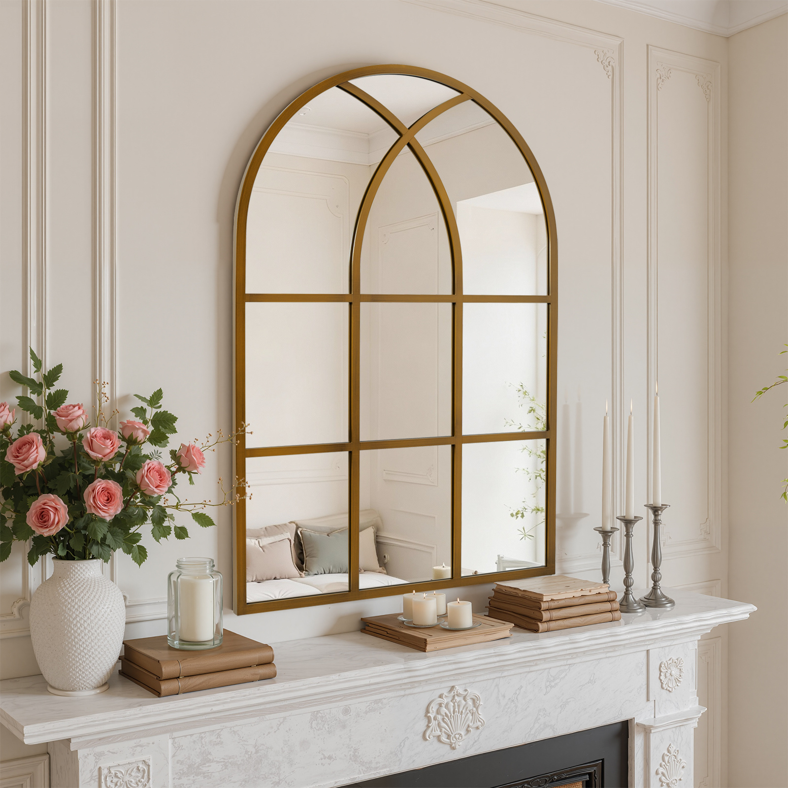 Vintage Arched Window Pane Wall Mirror