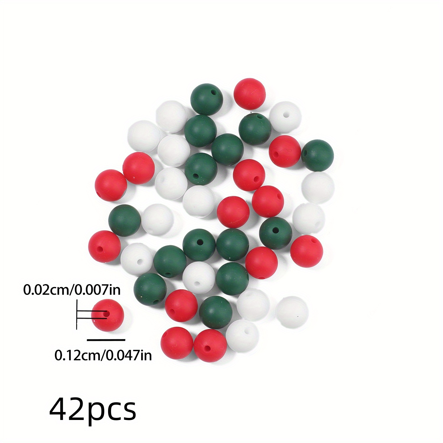 TEMU 42 pièces de perles en silicone mélangées aléatoirement rouge, de Noël 12/15 mm, perles rondes espacées, idéales pour la création de bijoux DIY,