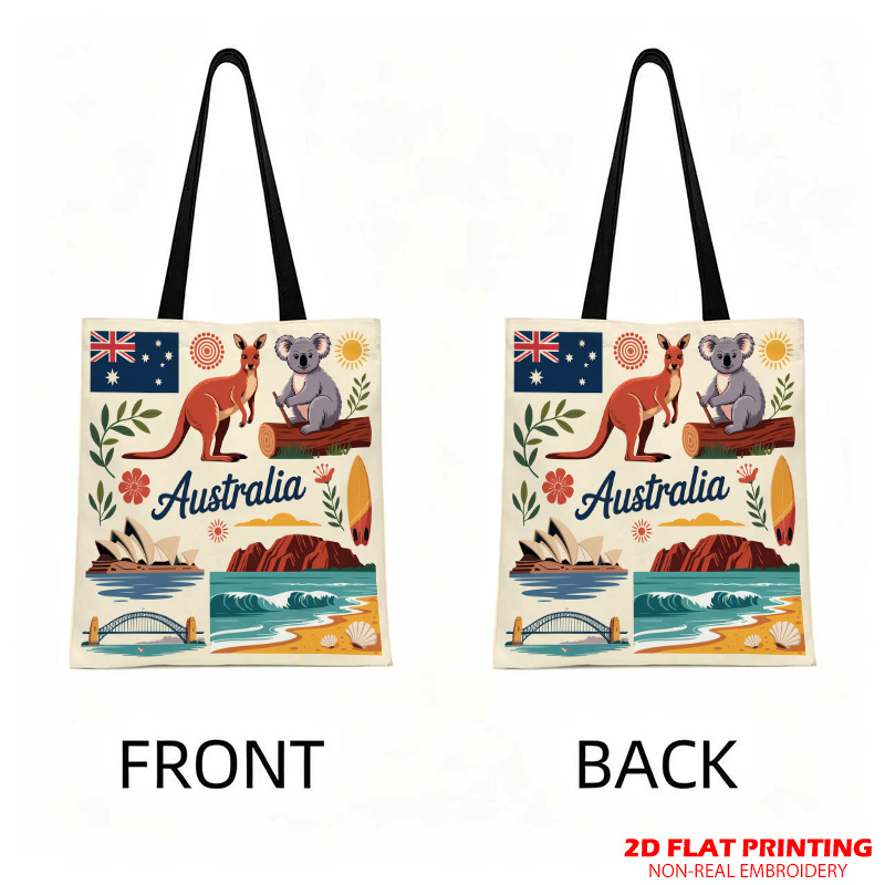 TEMU 2d Printed Single Colorful Australian Wildlife Pattern Tote Printed Tote Bag For Casual Travel, Beach Use, Large Capacity, Reusable Shoulder