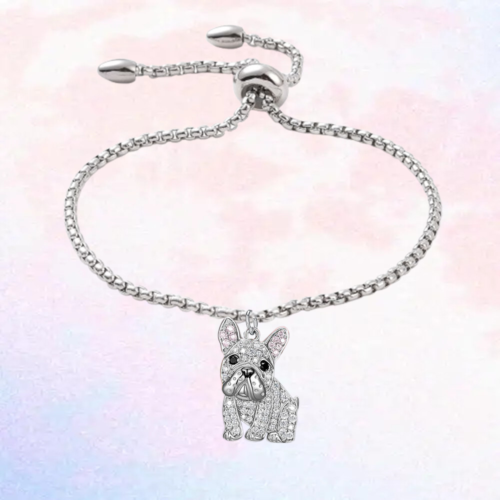 TEMU Stylish Adjustable Alloy Charm Bracelet With Adorable French Bulldog Pendant- Perfect Gift For & Family, Trendy Fashion Accessory For Parties,