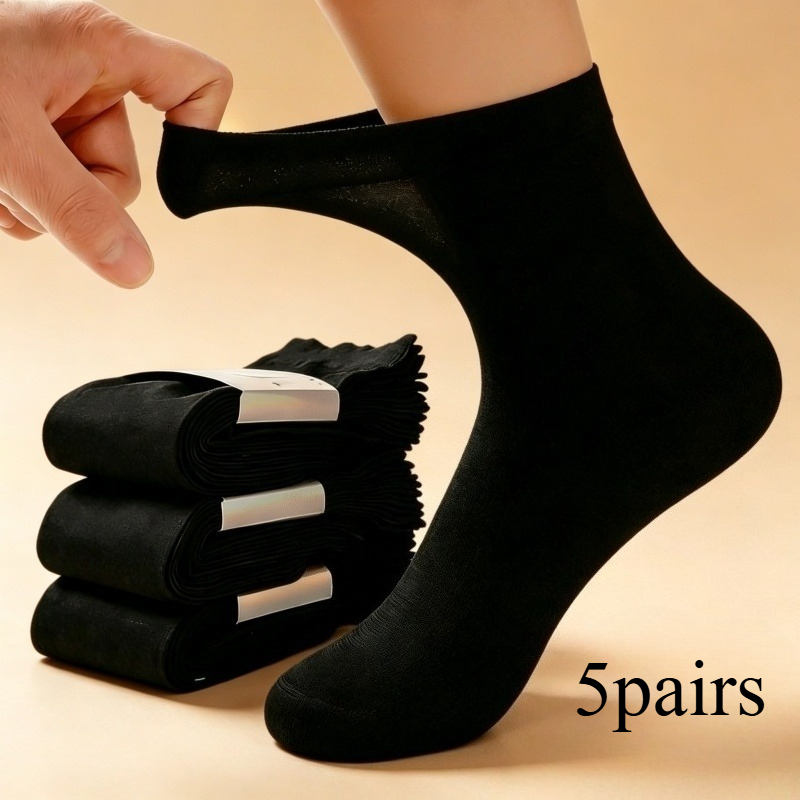 TEMU 5-pair Loose-fitting, Breathable, Thin Elastic Socks - Comfortable And Unrestrictive, Ideal For Swollen Legs And The Elderly. Plus-size Mid-calf