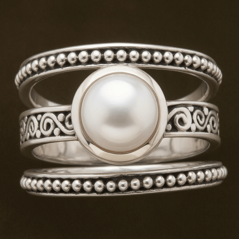 Ladies' Vintage Hand Carved Bohemian Ring Set, Gift-Ready