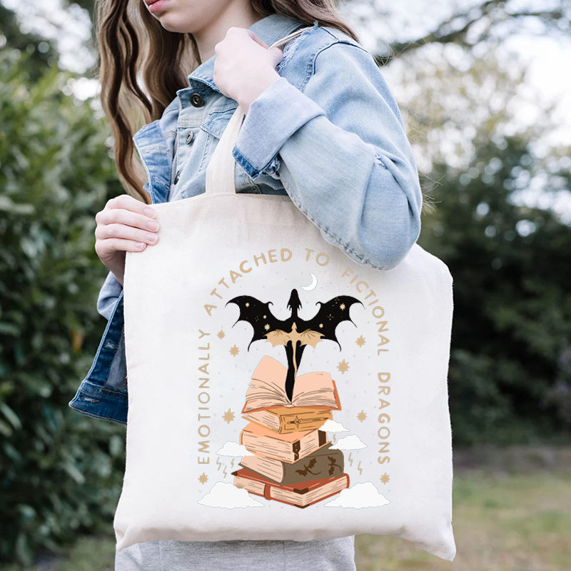 

Stylish Canvas Tote Bag 'emotionally Attached To Fictional Dragons' - Machine Washable, , From Guangzhou