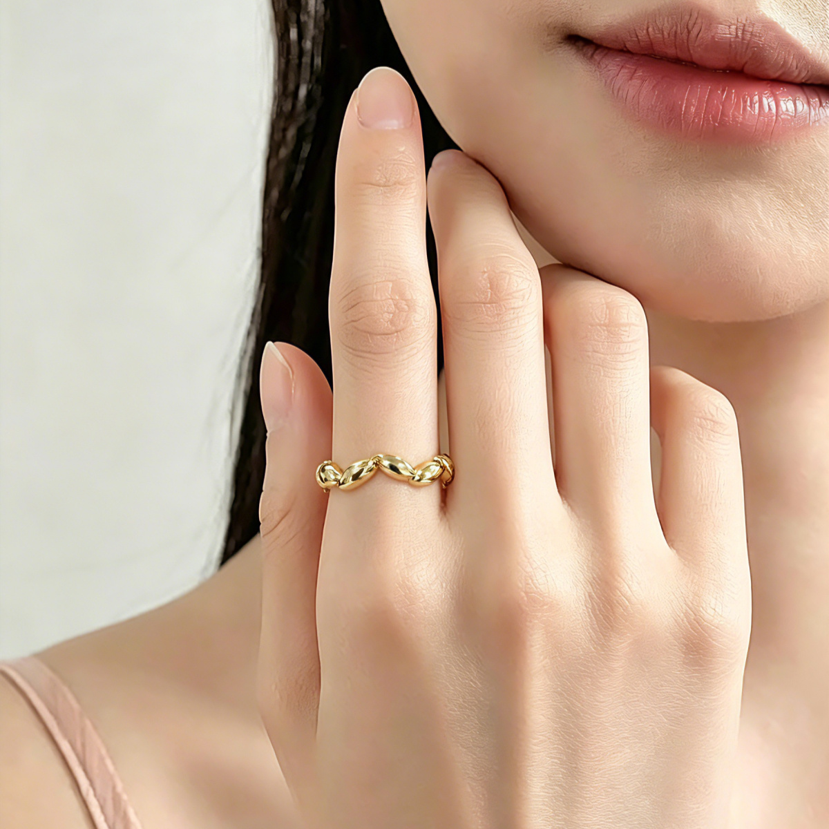 Easy Beaded Chain Open Ring, Adjustable Size, Stackable