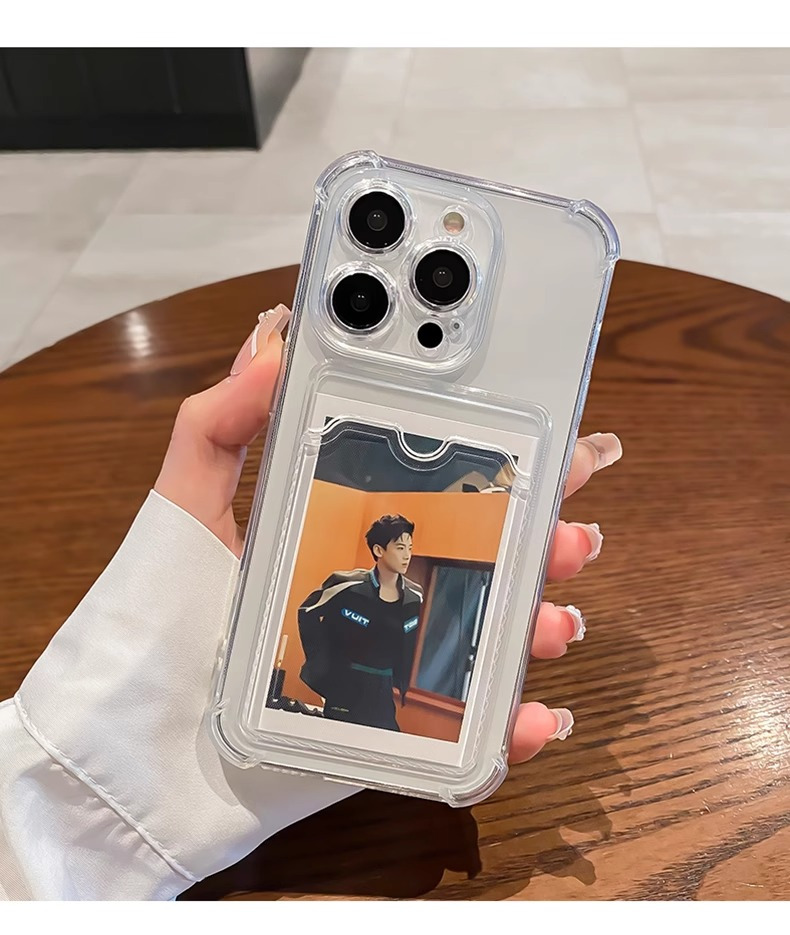Transparent Card Holder Can Hold Photos, Suitable for Iphone16 15/ 14Promax Mobile Phone Case 11 New 13 Couples, Men'S And Women'S Max Silicone Anti-Drop Advanced Soft 12 Protection