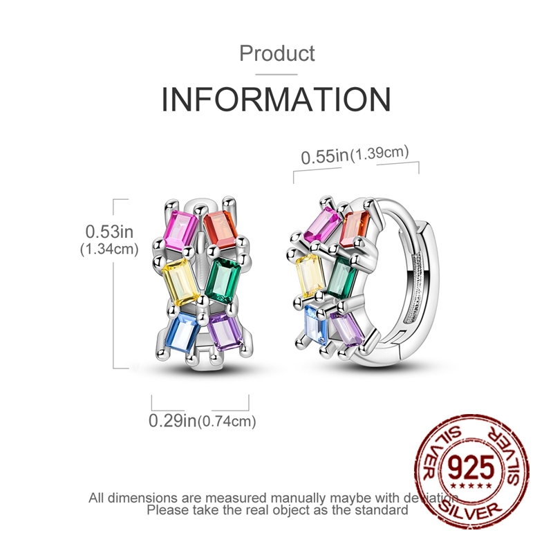 Women's 925 Silver T Square Zirconia Hoop Earrings, Elegant Gift