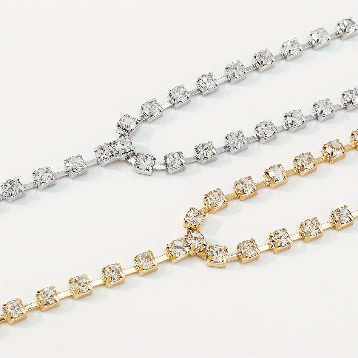French Claw Chain Bracelet with Rhinestones Ring