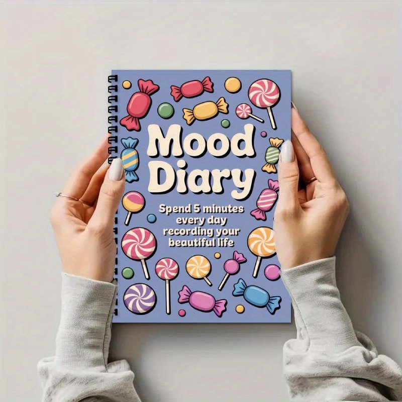 TEMU A Cute Candy-themed Mood Diary - A5 Size Mental , Spiral Bound, Featuring (pink, Blue, Yellow, Green, Purple, Orange, Brown, Gray, Black, White)