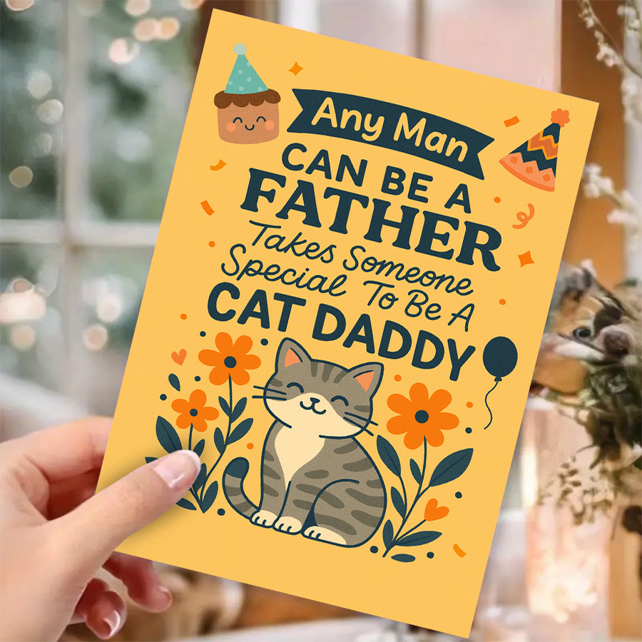 TEMU 1pc Cat Greeting Card - Personalized Name Message Card For Cat Lovers, Suitable For Birthdays, Father's Day, Christmas, Etc. - English Card, For