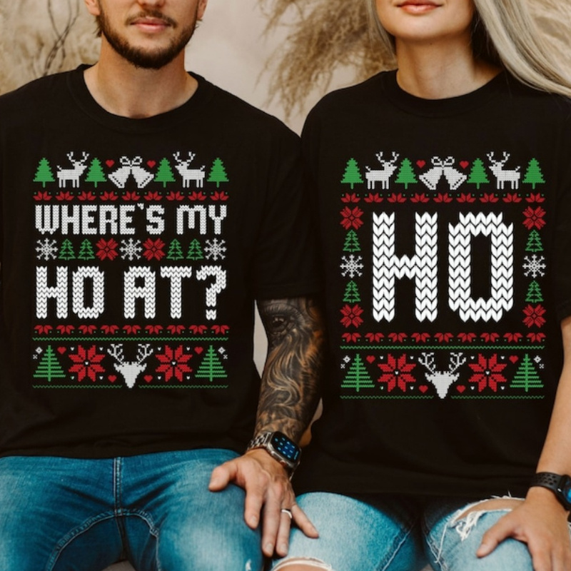 

Funny 'where My Ho At' Couples' Christmas Sweater, Cotton, Casual Fit, Machine Washable