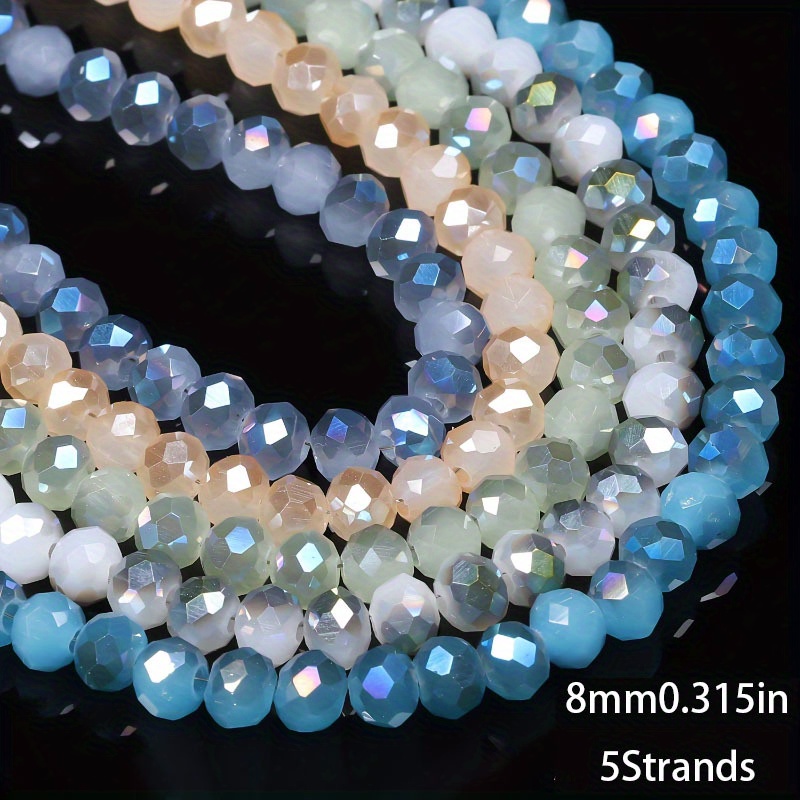 TEMU 5 Strands 6/ 8mm Ab Color Artificial Crystal Beads, Colorful Shiny Loose Spacer Beads For Jewelry Making - Ideal For Cute Bracelets, Necklaces,