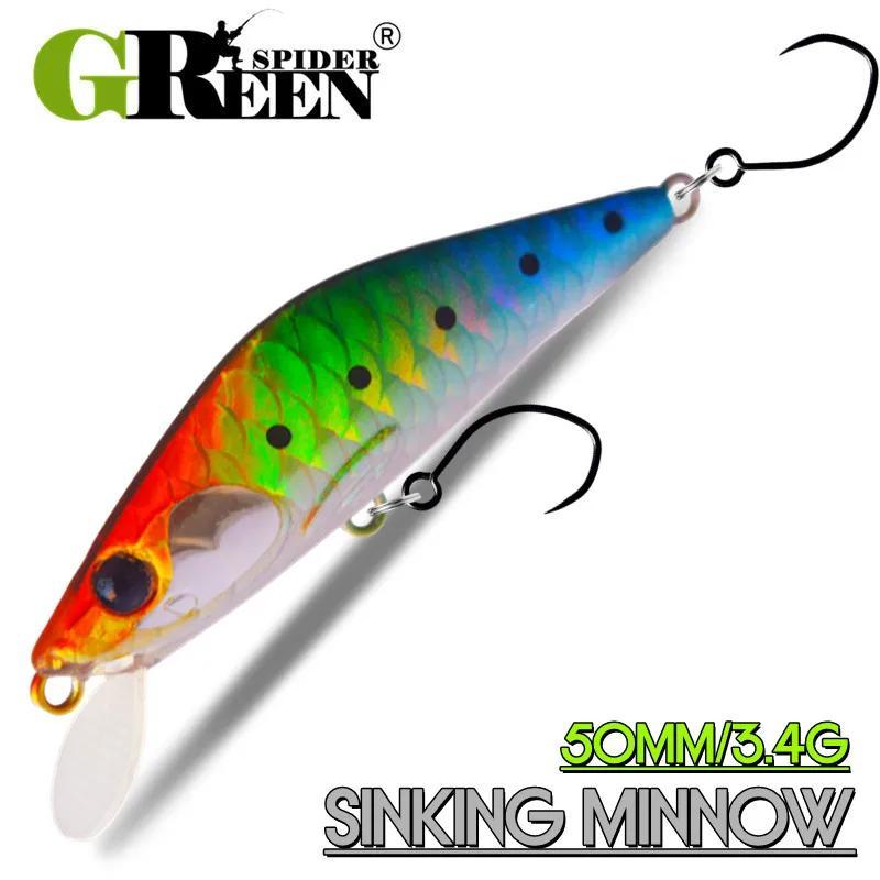 

1pc Greenspider 50mm 3.4g Mini Sinking Minnow Fishing Lures Jerkbaits, Abs Material, 3d , Holotape, Strong Split Ring, Quality Treble Hooks, Artificial Wobbler For Trout Bass Carp Fishing