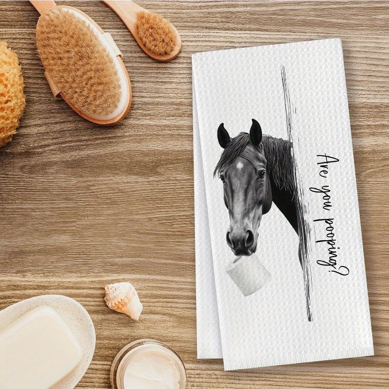 TEMU 1pc 18*26 Inches, Your Poop Horse Bathroom Towel, Horse Gift, Interesting Farmhouse Horse Decoration Towel, Bathroom Decoration Kitchen Towel