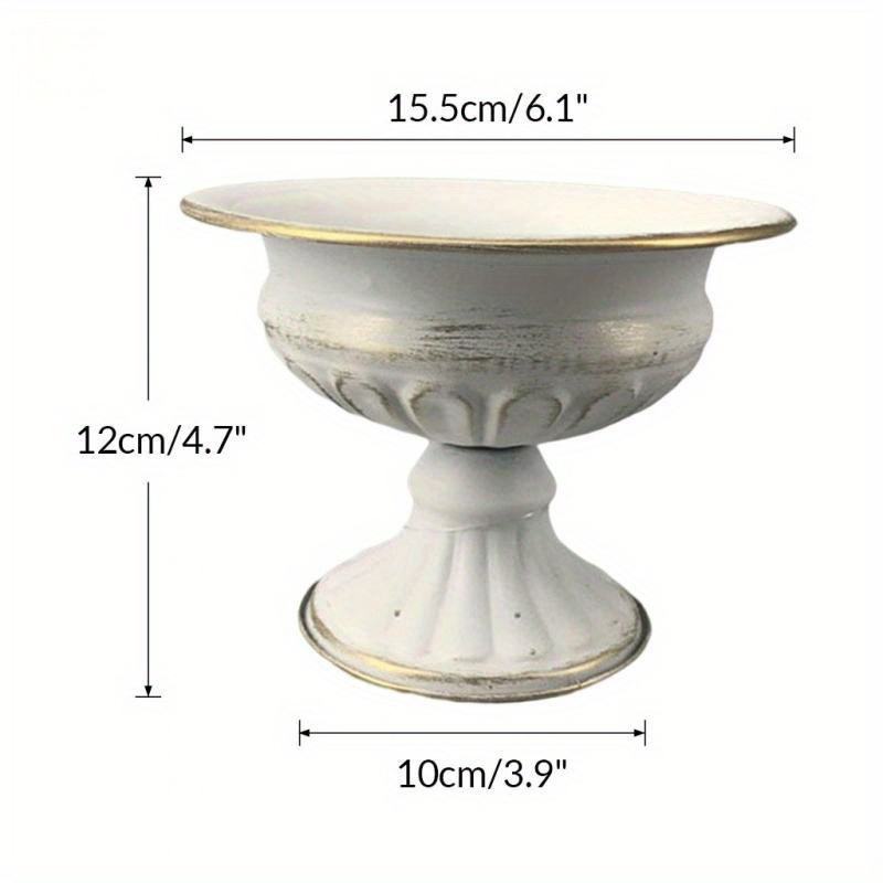 E-shop Vintage Weiße Metallvase mit Goldrand - Dekorative Zylinderformige Blumentopf für Heimdekoration und Blumenarrangements, Rustikales Design im