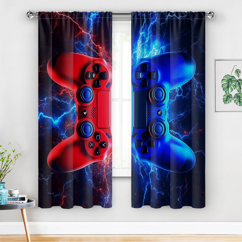 

2pcs Gaming Console Curtains Set - Trendy Polyester Drapes For Game Room Decor, In Multiple Sizes (21.65x59", 41.34x82.68", 44.5x90.55"), Game Room Curtains, Living Room Decor,