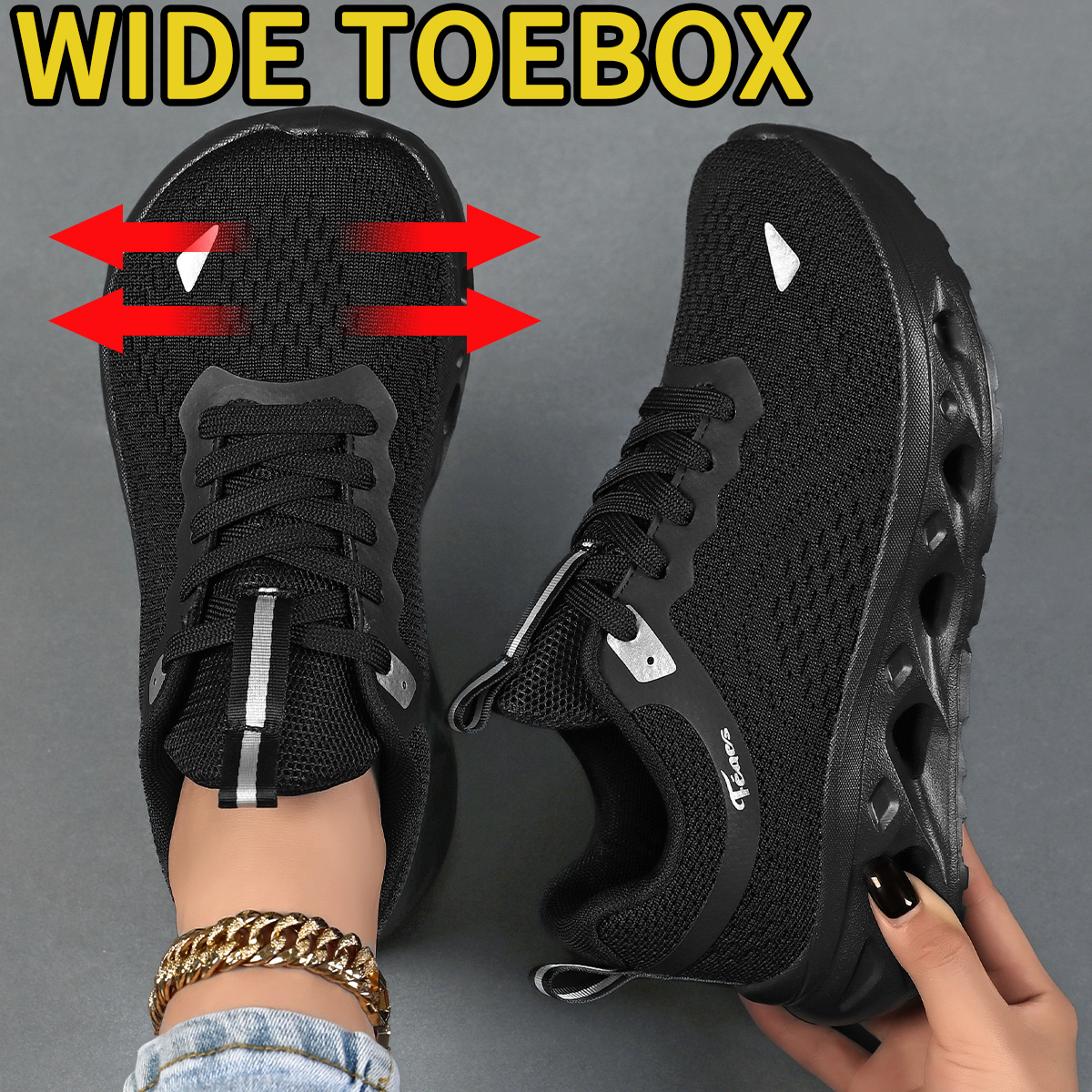 Fabric Mesh Breathable Lightweight Wide Toe Running Shoes