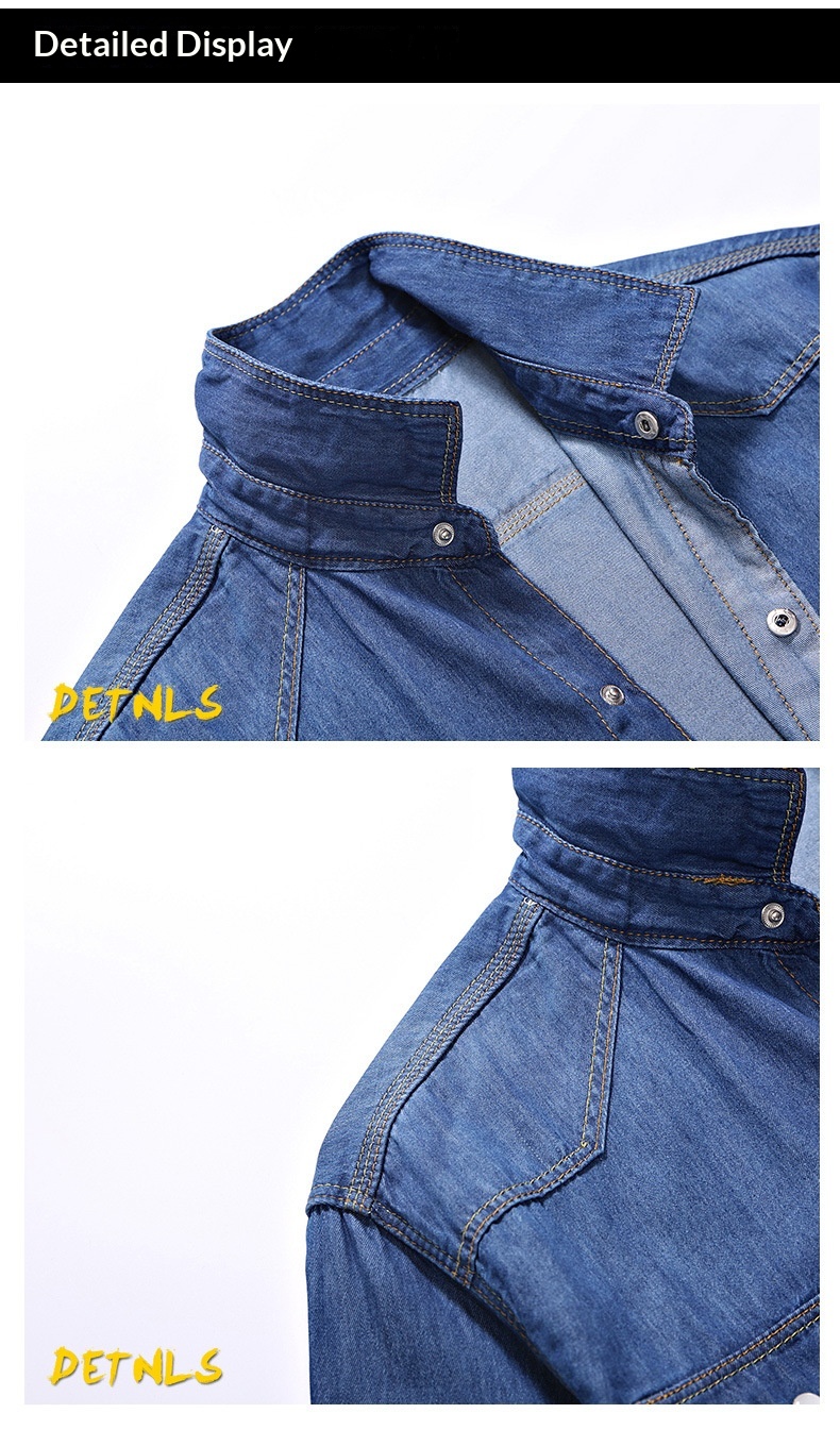 New Spring Long Sleeve Lapel Collar Two-Tone Thread Washed Denim Shirt for Teens, Slim Fit Men's Top - Y