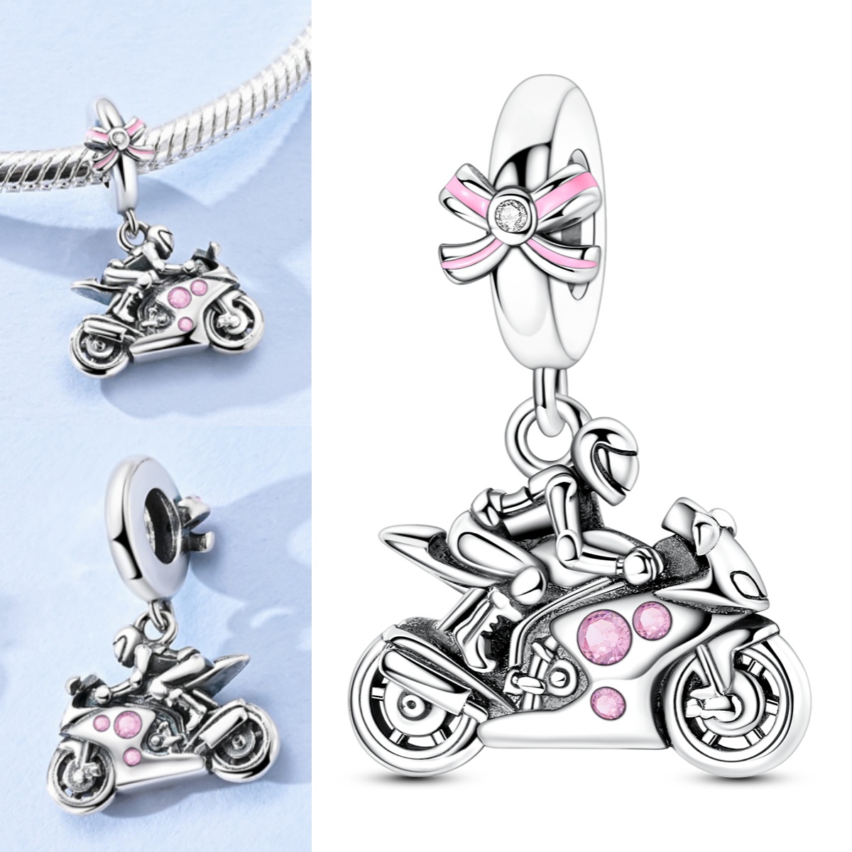 Image of 1pc Silver Plated Cubic Motorcycle-shaped Charm For 3mm Bracelet Necklace Great Addition Diy Bead Pendant Ideal For Adventure Design For Daily Wear Biker Gifts & Statement Accessories