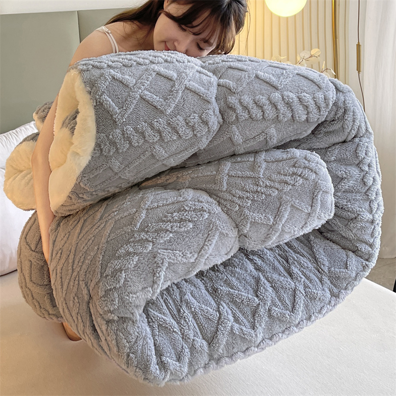 Image of Ultra Fluffy Velvet Thickened Comforter, Oversized Heavyweight Quilted Duvet Insert, Soft Warm Winter Thick Bed Quilt, No Shifting Filling Cozy Blanket, Premium Bedding For Bedroom Hotel