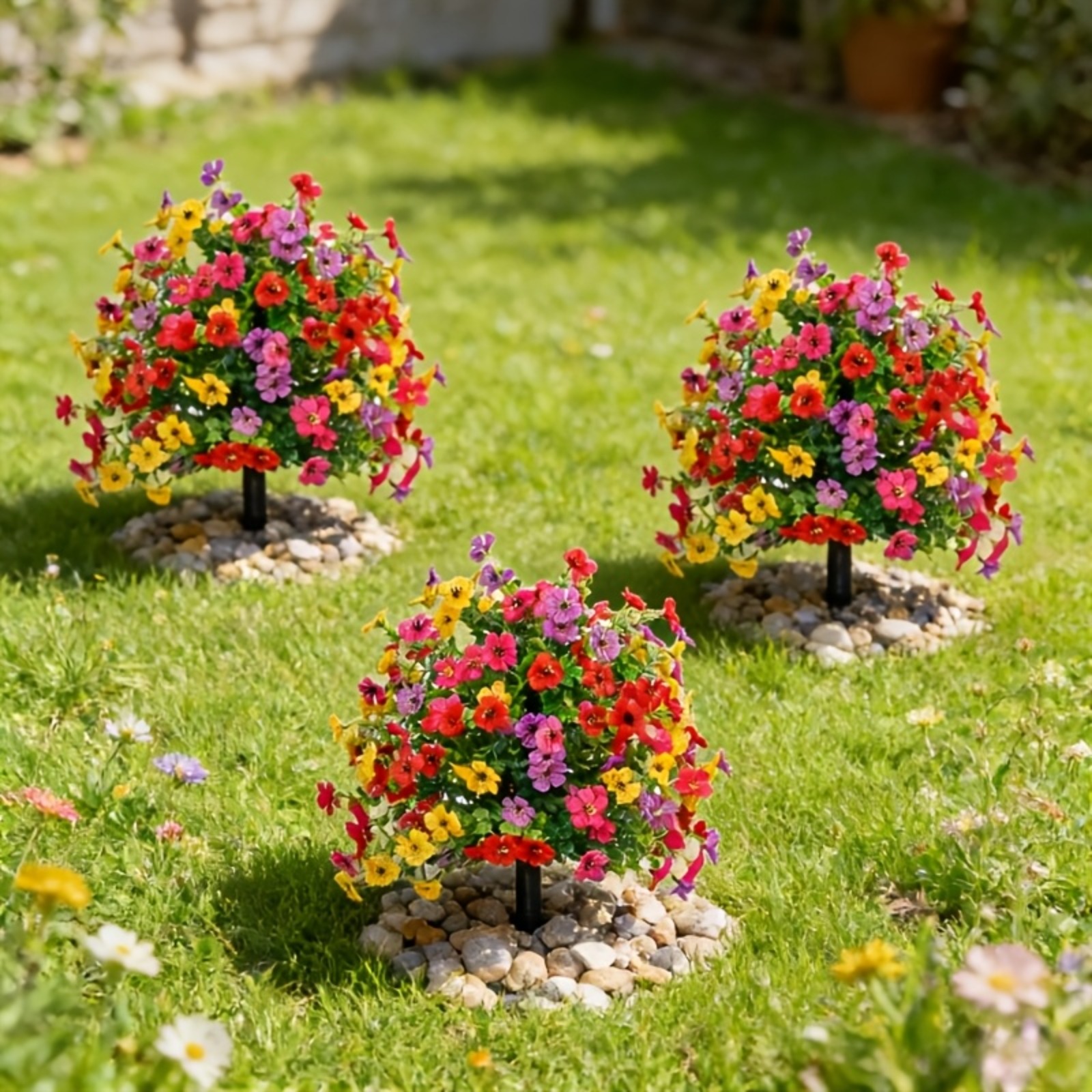 TEMU 3pcs Set Of Artificial Flowers For Home Holiday Decoration, Realistic And Colorful Mixed Artificial Flowers With Base, Suitable For Indoor And