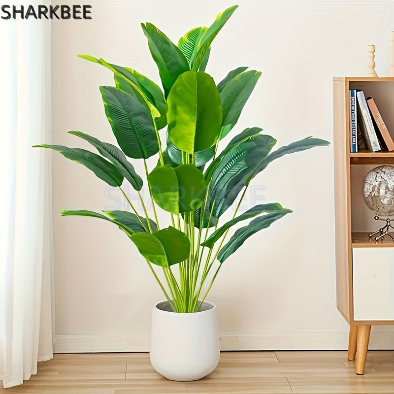 

Sharkbee 32" Large Artificial Green Plant With 18 And Leaves - Greenery For Home, Office, Weddings, And More | No Pot Or Batteries Required | Adds To Living Rooms, Gardens, And