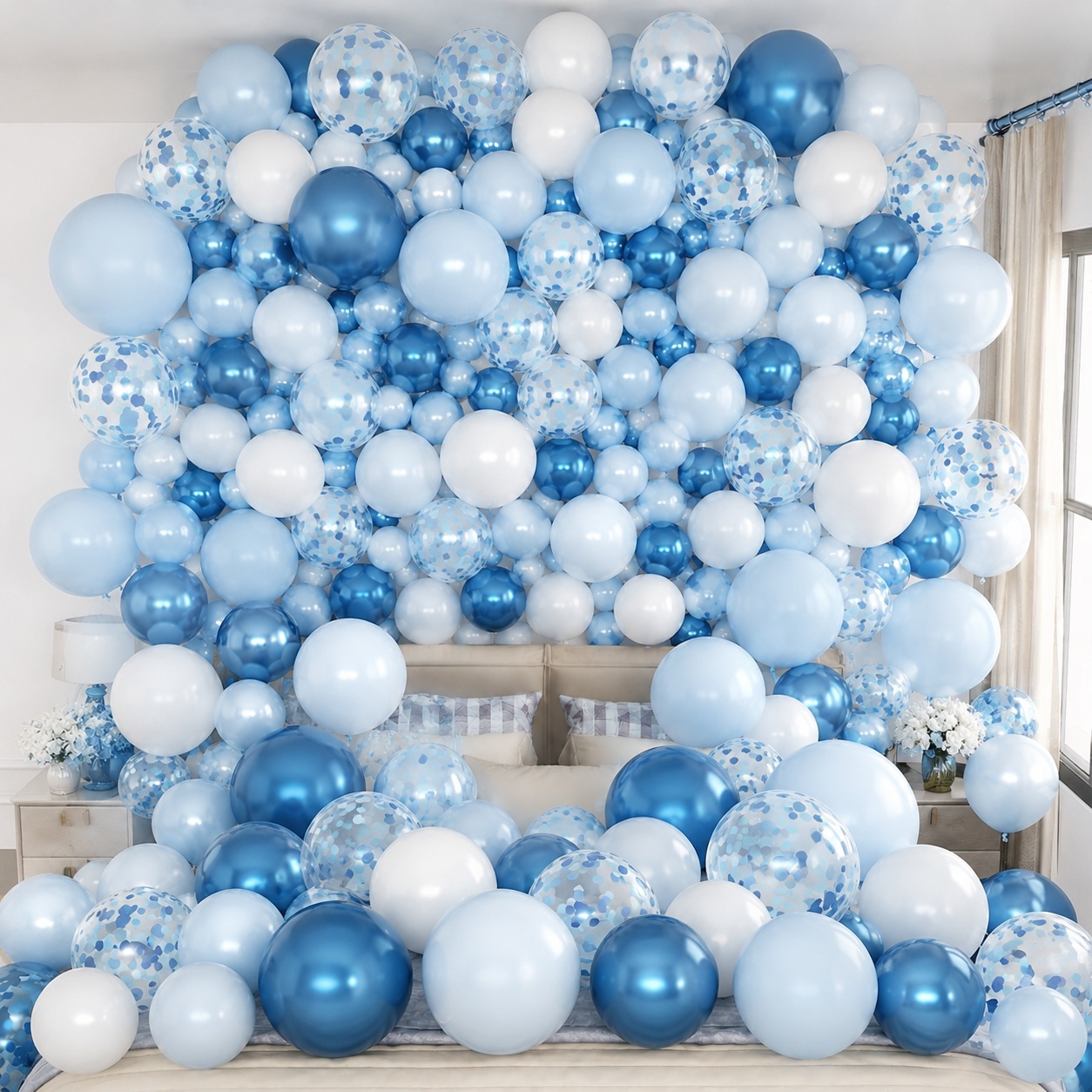 TEMU 104pcs Metal Blue Light Blue White Balloons 5in 10in 12in 18in For Birthday Wedding Anniversary Valentine's Day Mother's Day Shower Graduation