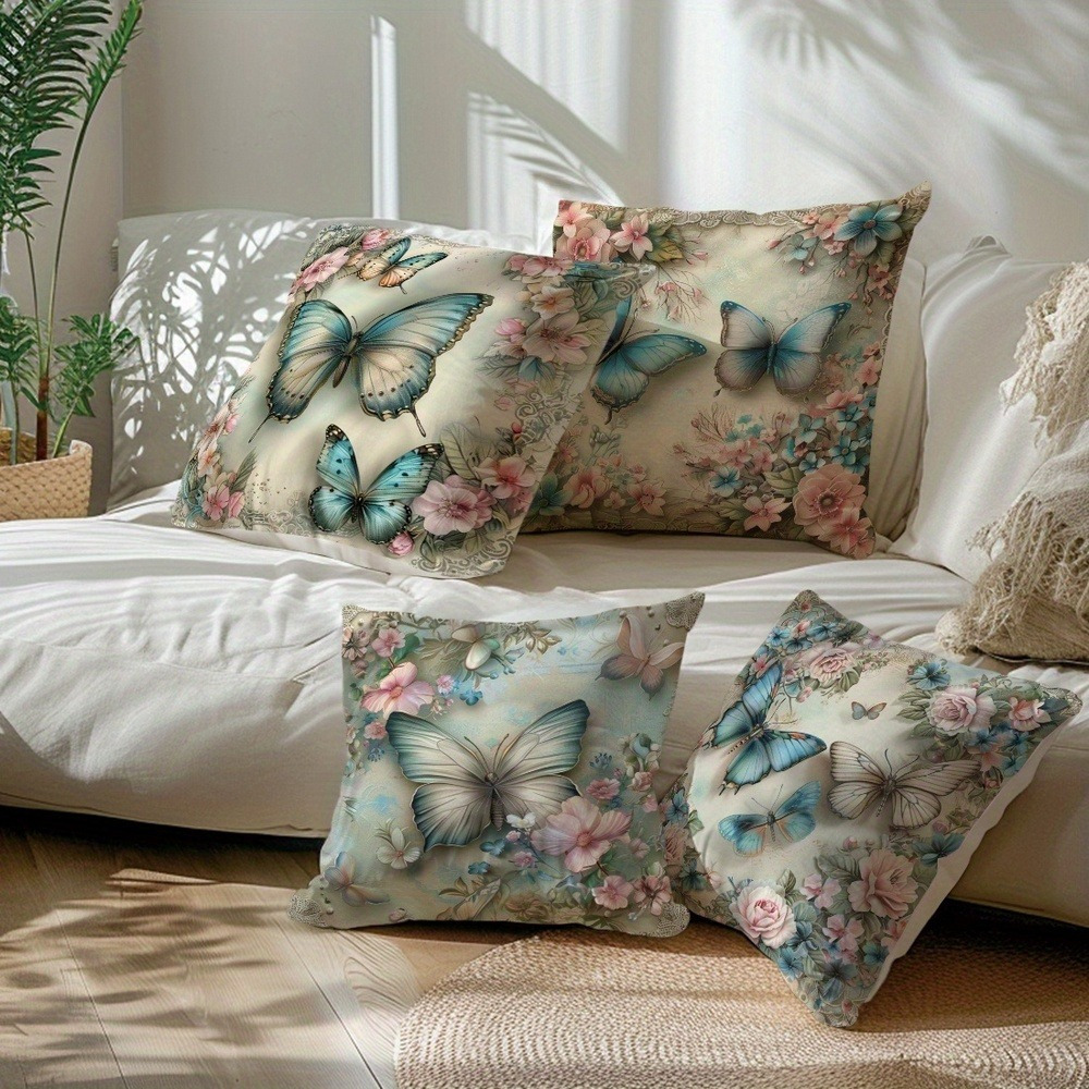 

4pcs, Bedroom Decoration, Pattern Print, -friendly Cushion Cover, 100% Polyester Material Suitable For Room Sofa Room Types, 45x45cm, Without Pillow