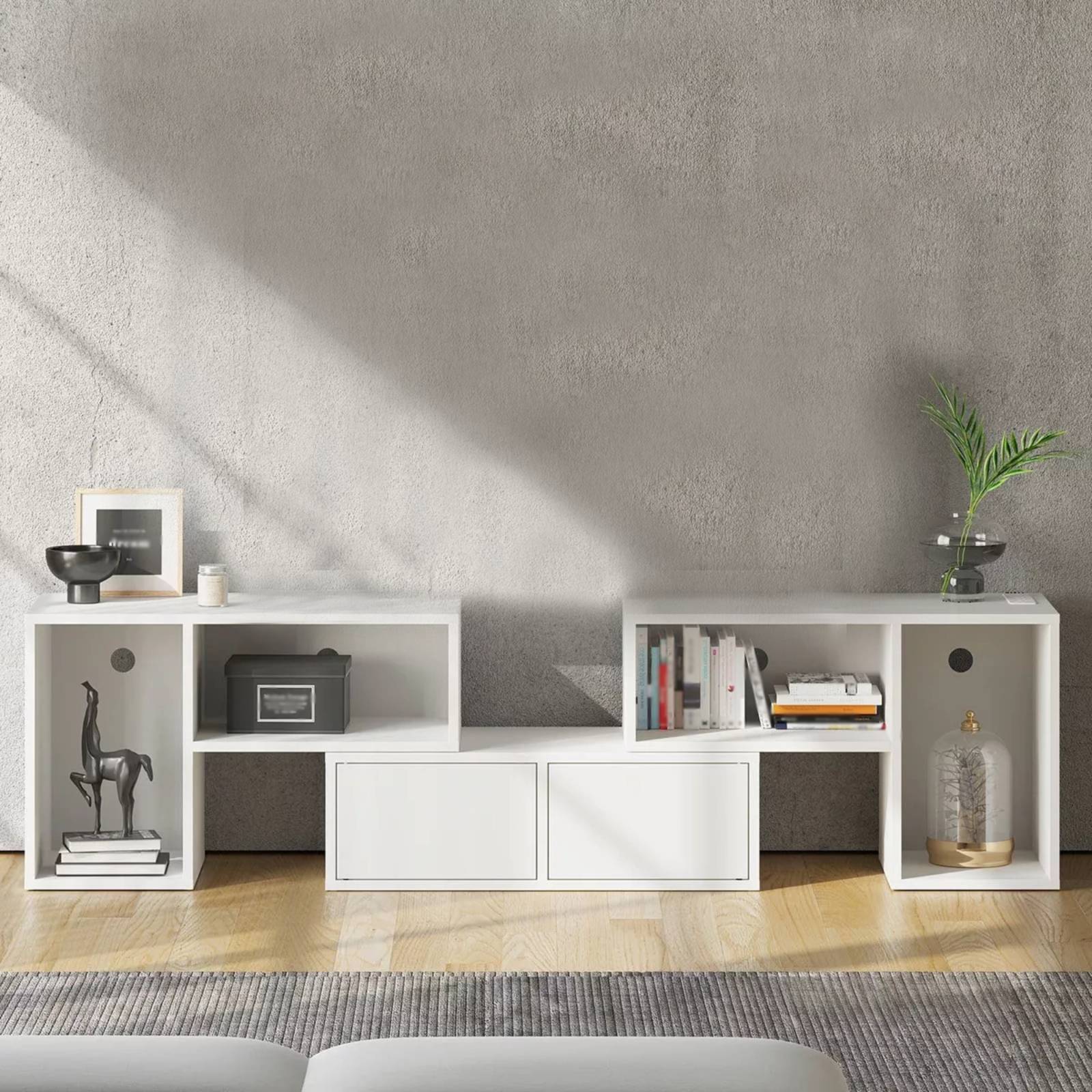 Image of Tv Cabinet, Tv Cabinet, Tv Table Lowboard For Tvs Up To 65 Inches, Tv Board With 2 Storage And Open Compartments, Short Tv Stand For Living Room, Dining Room And Bedroom 150x48x38 (white)