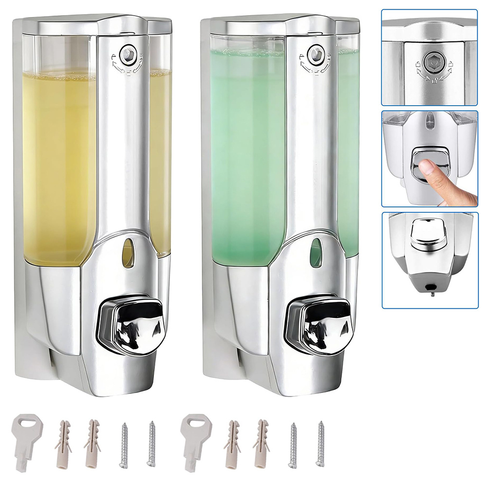 2pcs Refillable Wall-mounted Soap Dispenser, Abs Single Head Push Liquid Dispenser For Shampoo Body Wash Hand Soap Home Bathroom Kitchen