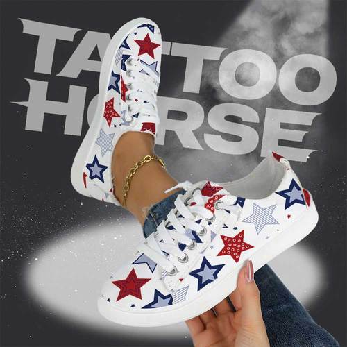 womens red white and athletic shoes fashionable versatile low top lace up flat shoes lightweight comfortable breathable durable daily walking shoes american style festive party shoes