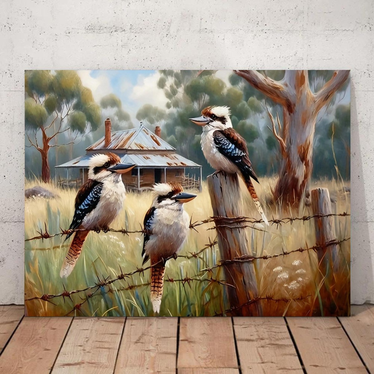 TEMU 2d Flat, 1pc Modern Australian Wall - Frameless Canvas Suitable For / Decor, Suitable For Living Room, Kitchen,, - Barbed Wire Fence ,