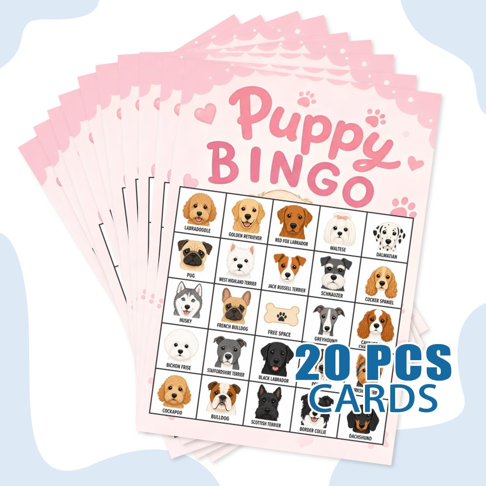 TEMU Jeu de Bingo pour Chien, Jeu de Bingo Chiot 20 cartes de Bingo sur le thème des chiens avec motif d'empreintes de pattes, parfait pour les fêtes