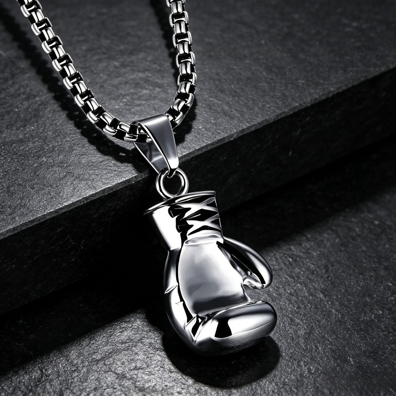 TEMU 1pc Men's Hip Hop Boxing Glove Necklace, Hip Hop Street Style Long Commuter Accessory, In