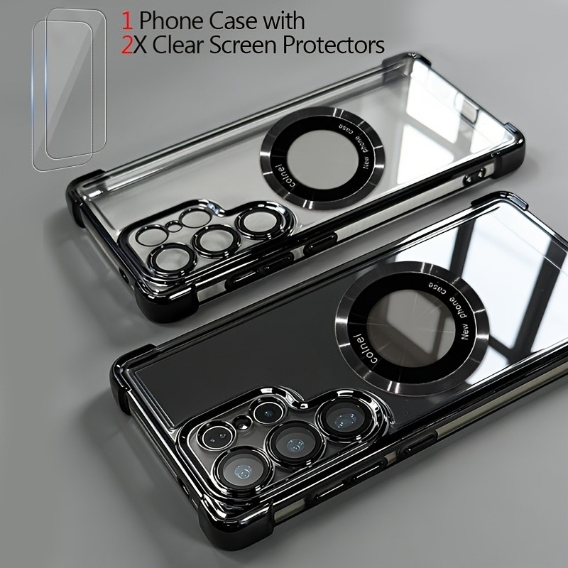 TEMU para teléfono: 3 piezas [1 + 2 protectores de pantalla transparentes] para for Samsung for Galaxy S26 S25, cubierta magnética antiamarilleo,