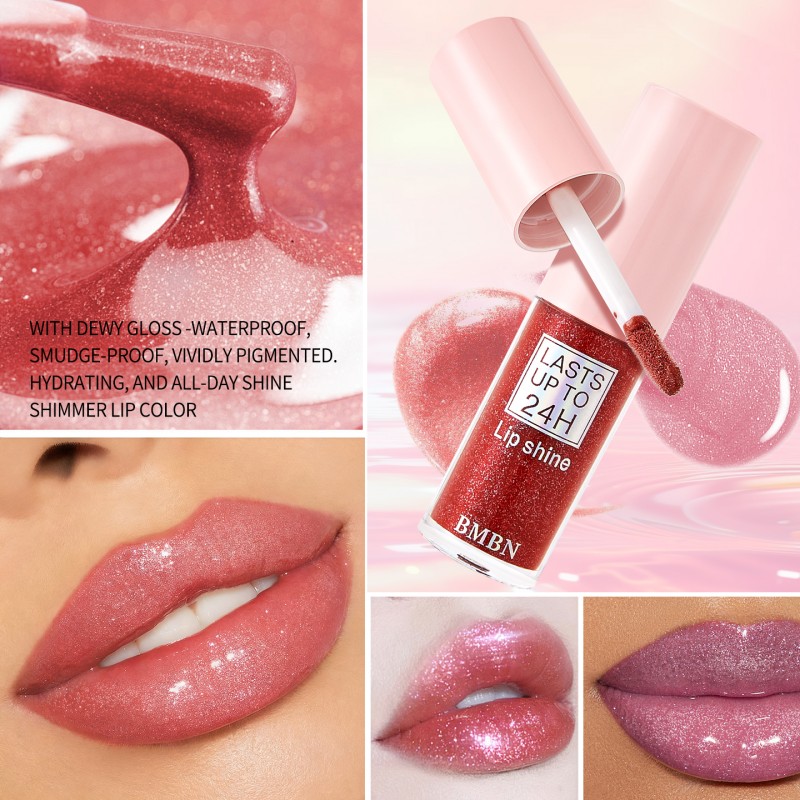 BMBN Ruj Solid cu Sclipici - Formulă Gel Roz Strălucitor, Luciu de Buze Radiant, Conține Sclipici, Machiaj Instant Alluring, Sclipici de Lungă Durată, Nuanțe de Fructe de Pădure (Roz și) - Potrivit pentru Toate Nuanțele Nude, Petreceri, Evenimente