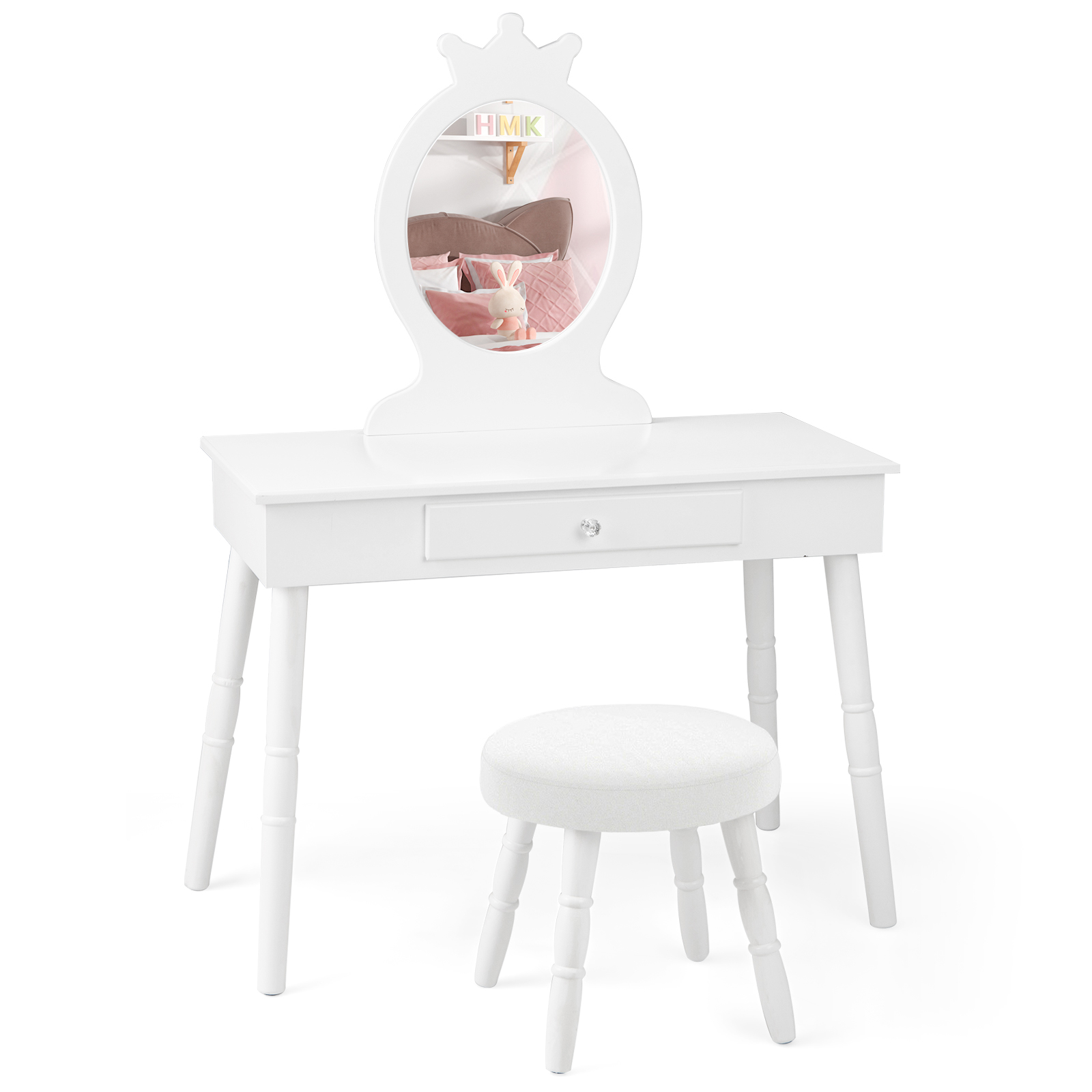 Image of Kids Vanity Makeup Table Set, Princess Vanity Table & Chair Set, Vanity Dresser For Little Girls, Makeup Dressing Table With Large Drawer