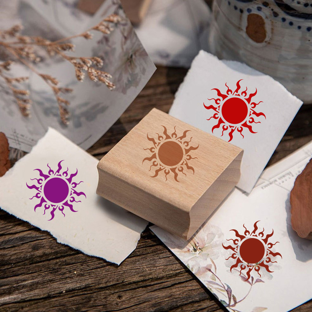 Beautiful Tribal Flame Sun Black And White Totem Wooden Rubber Stamp