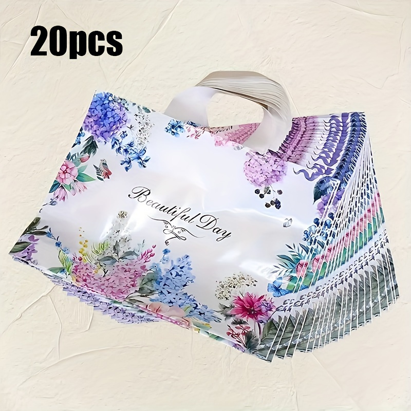 Image of 20pcs Floral Plastic Tote Bags | Durable & Transparent With '' Design | Flower Patterns | Ideal For Gifts, Shopping & Party Favors | Sturdy Handles | Celebrations & Daily Use, Flowers For Crafts
