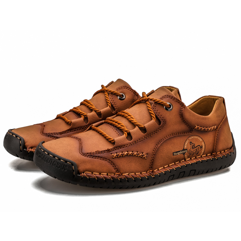 Image of Men's Retro Casual Shoes, Casual Ankle Boots, Upper Stitching Details, Comfortable All Year Round Driving Shoes, Suitable For Daily Leisure, Work, Office