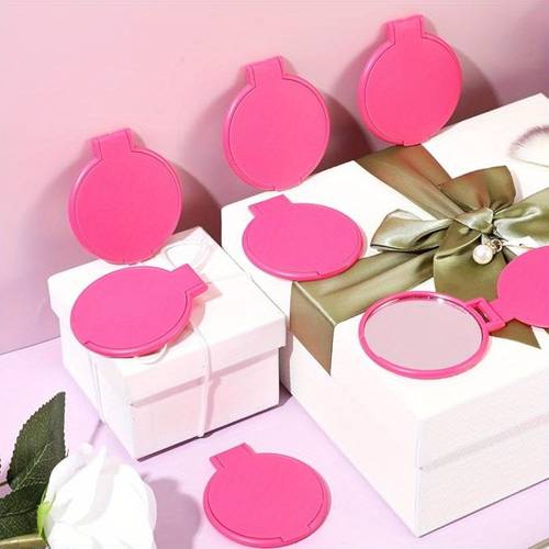 12pcs set of rose red mini makeup mirrors portable folding travel mirrors with floral patterns compact glass surface measuring 2 8x2 4 inches no batteries required ideal for the travel and on the go use