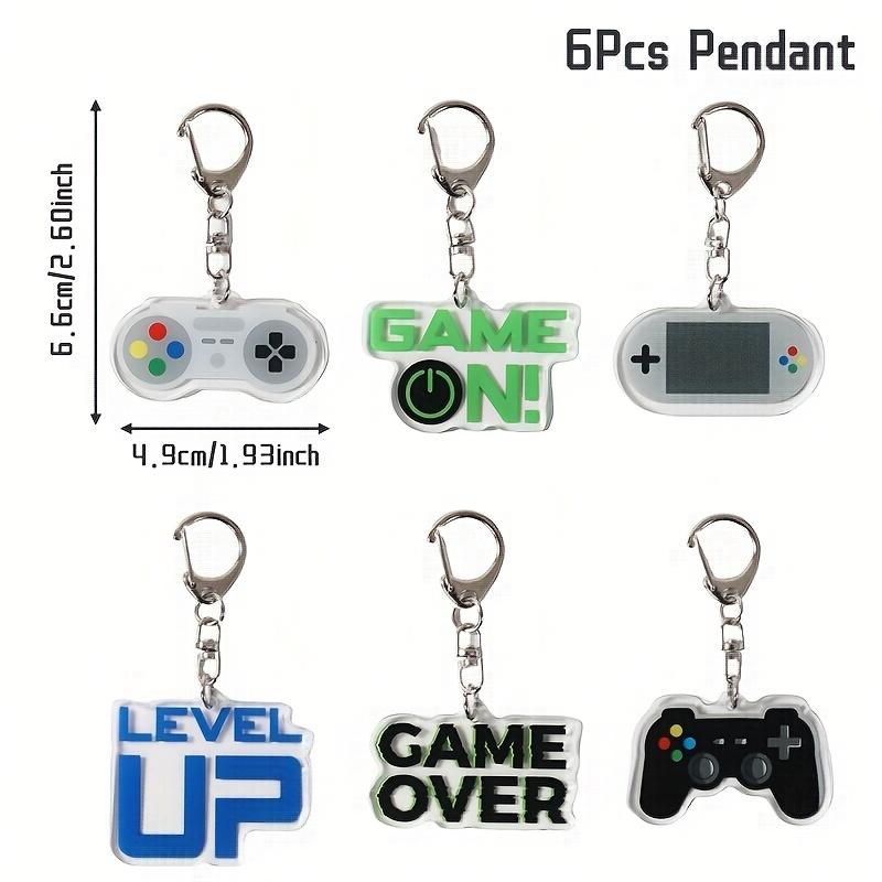 TEMU 6pcs Set Game-themed Acrylic Keychains, "" Console Design Pendant, Happy Birthday Party Decorations, Video Game Themed Party Supplies, Shower