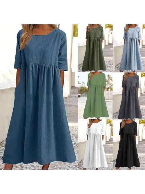 item picture plus size 2026 summer new casual short sleeve dress with pocket loose fit round neck and half sleeves