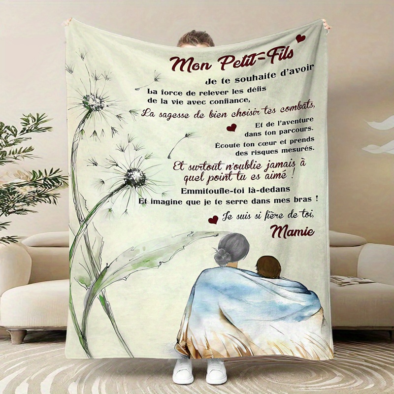 

1pc "mon " Soft Throw Blanket - Cozy Flannel, For Bed & Sofa, Ideal Gift For Birthday, Christmas, Wedding - Contemporary Style With Message, Blanket