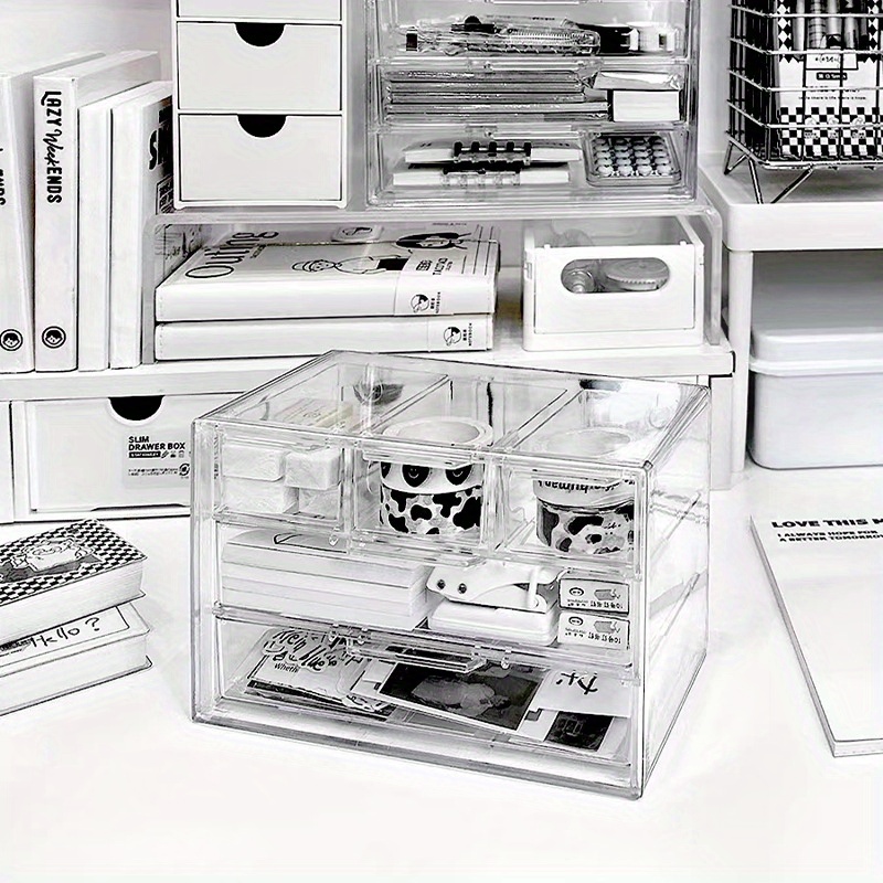 item picture multi layer transparent storage box with drawer style organizer clear plastic compartments for stationery stickers jewelry portable durable desk organizer for students crafters professionals home office organization   sturdy construction professional  