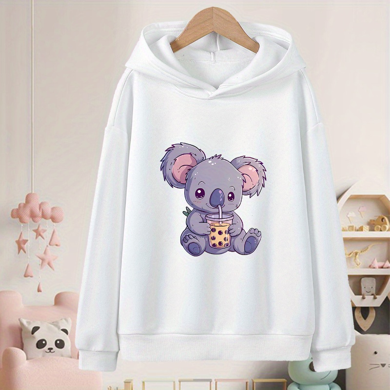 

' Cute Koala Print Hoodie - Cozy & Stylish Pullover For Boys And Girls, Casual Attire, Outdoor Play, Travel & Photoshoots - Machine Washable Polyester